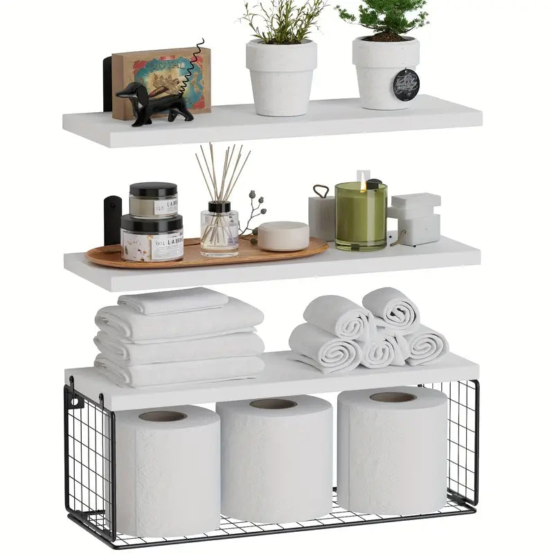 Elevate your bathroom decor with these sleek wood floating shelves-0