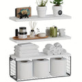 Elevate your bathroom decor with these sleek wood floating shelves-0