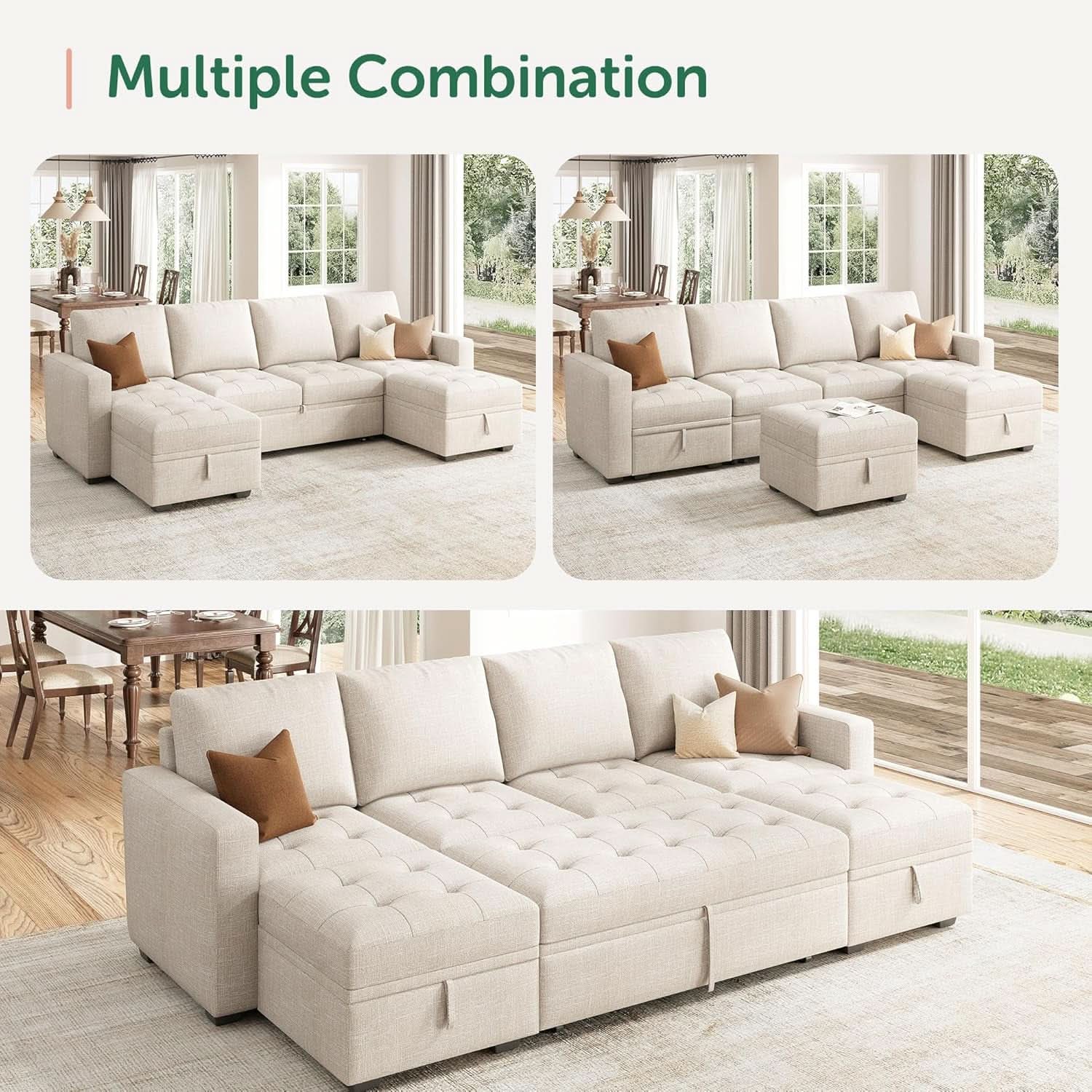 Beige Modular Sleeper Sectional Couch With Storage-3
