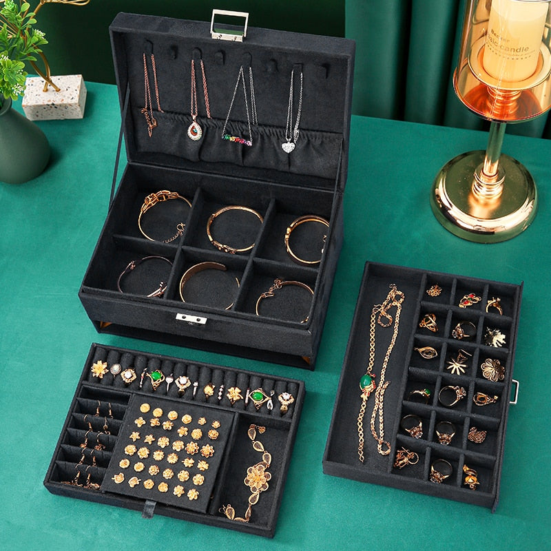 Flannel Jewelry Box boite a bijou Jewelry Organizer Necklace Earring Ring Storage Box for Women Gifts-0