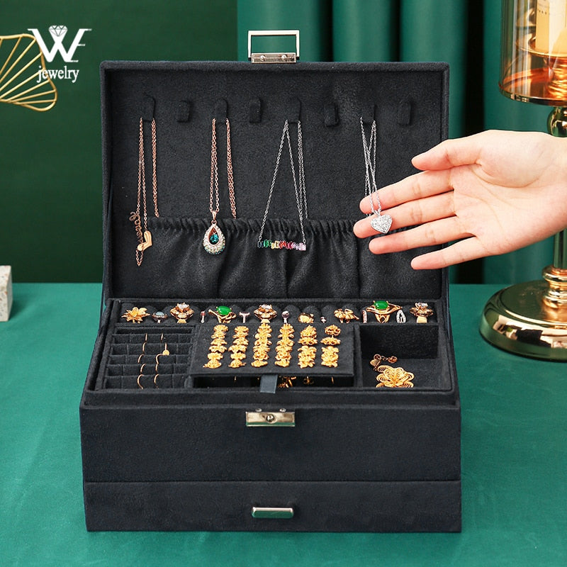 Flannel Jewelry Box boite a bijou Jewelry Organizer Necklace Earring Ring Storage Box for Women Gifts-1