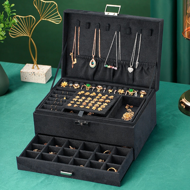 Flannel Jewelry Box boite a bijou Jewelry Organizer Necklace Earring Ring Storage Box for Women Gifts-2