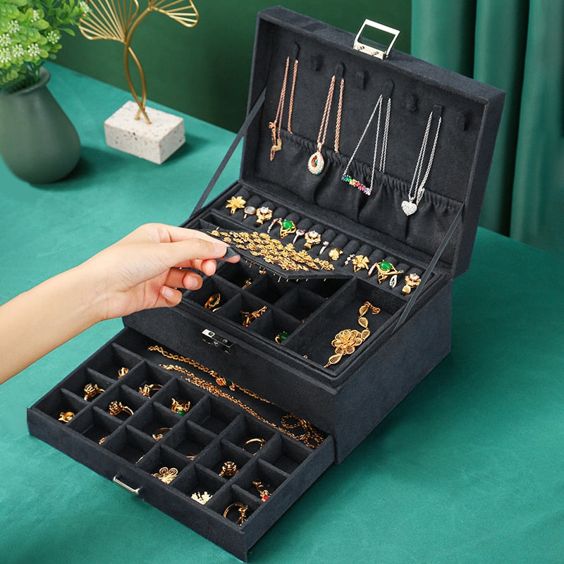 Flannel Jewelry Box boite a bijou Jewelry Organizer Necklace Earring Ring Storage Box for Women Gifts-3