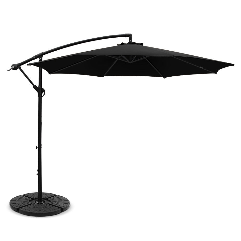NNEDSZ 3M Umbrella with 48x48cm Base Outdoor Umbrellas Cantilever Sun Beach Garden Patio Black-0