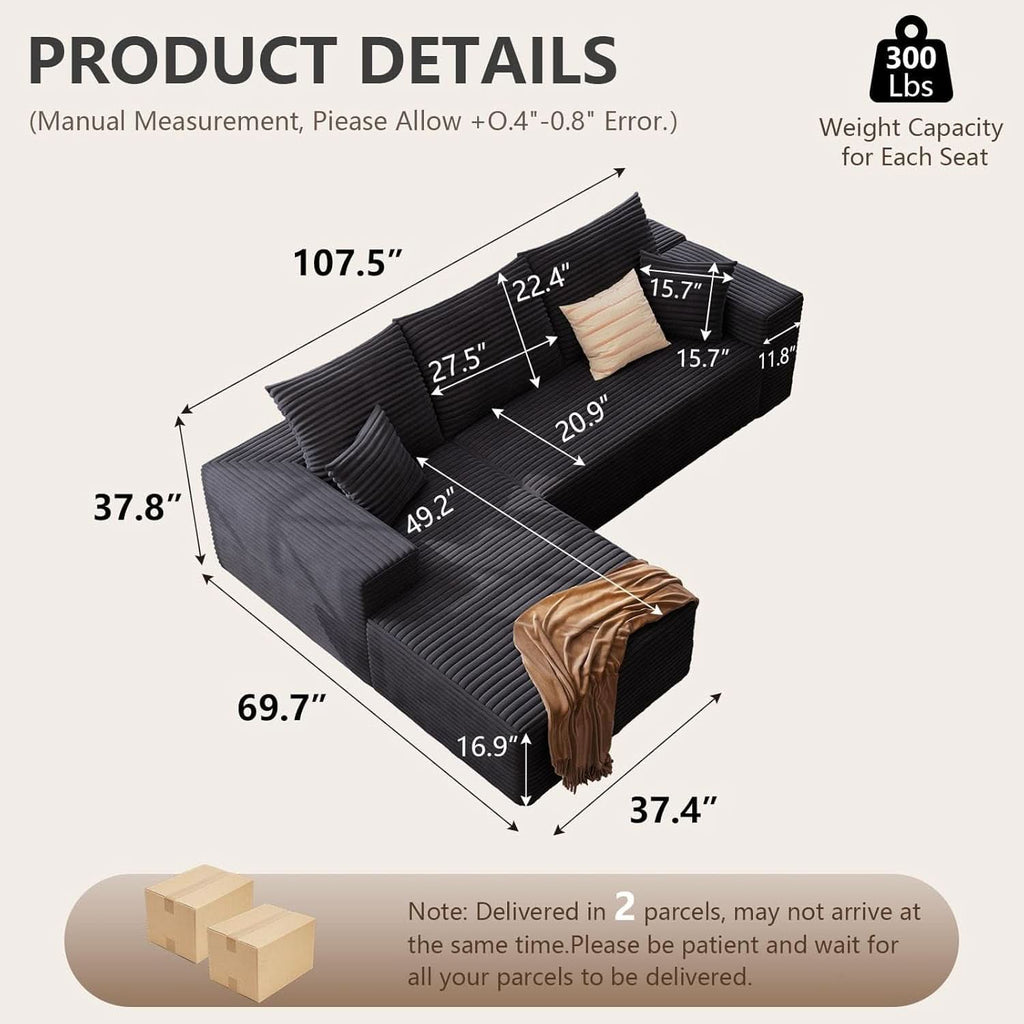 Modern 107 Inch Cloud Sectional Couch with Chaise-1
